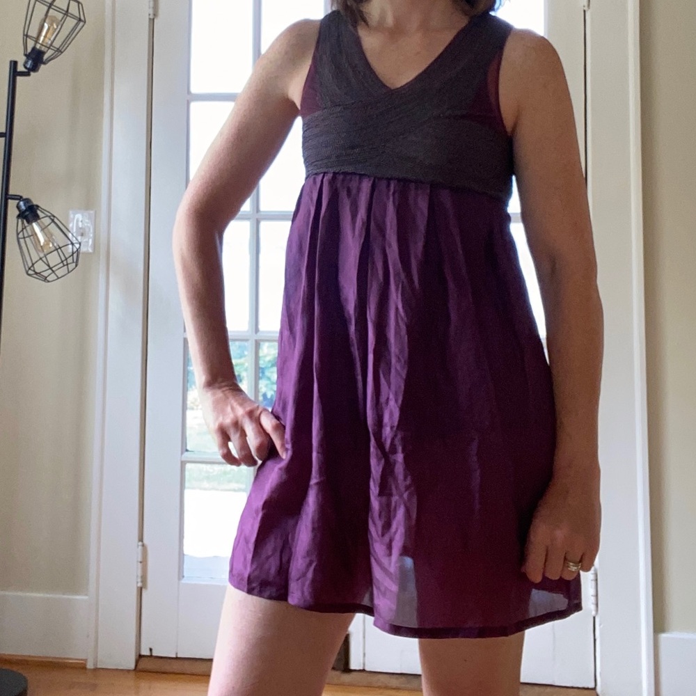 Chan Luu Purple Chain Mesh Top Silk Mini Dress